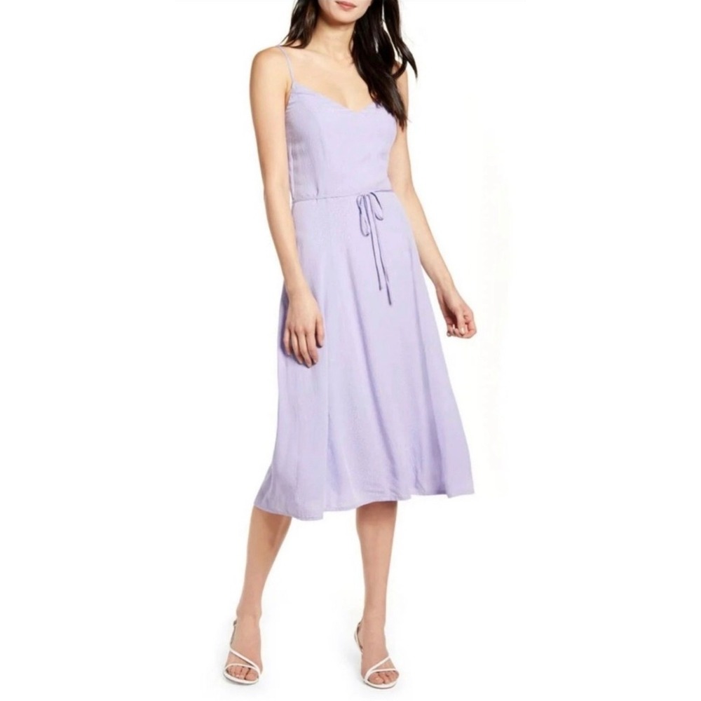 cupcakes and cashmere‎ Midi Dress Women S Purple Excellent Swiss Dot Smocked